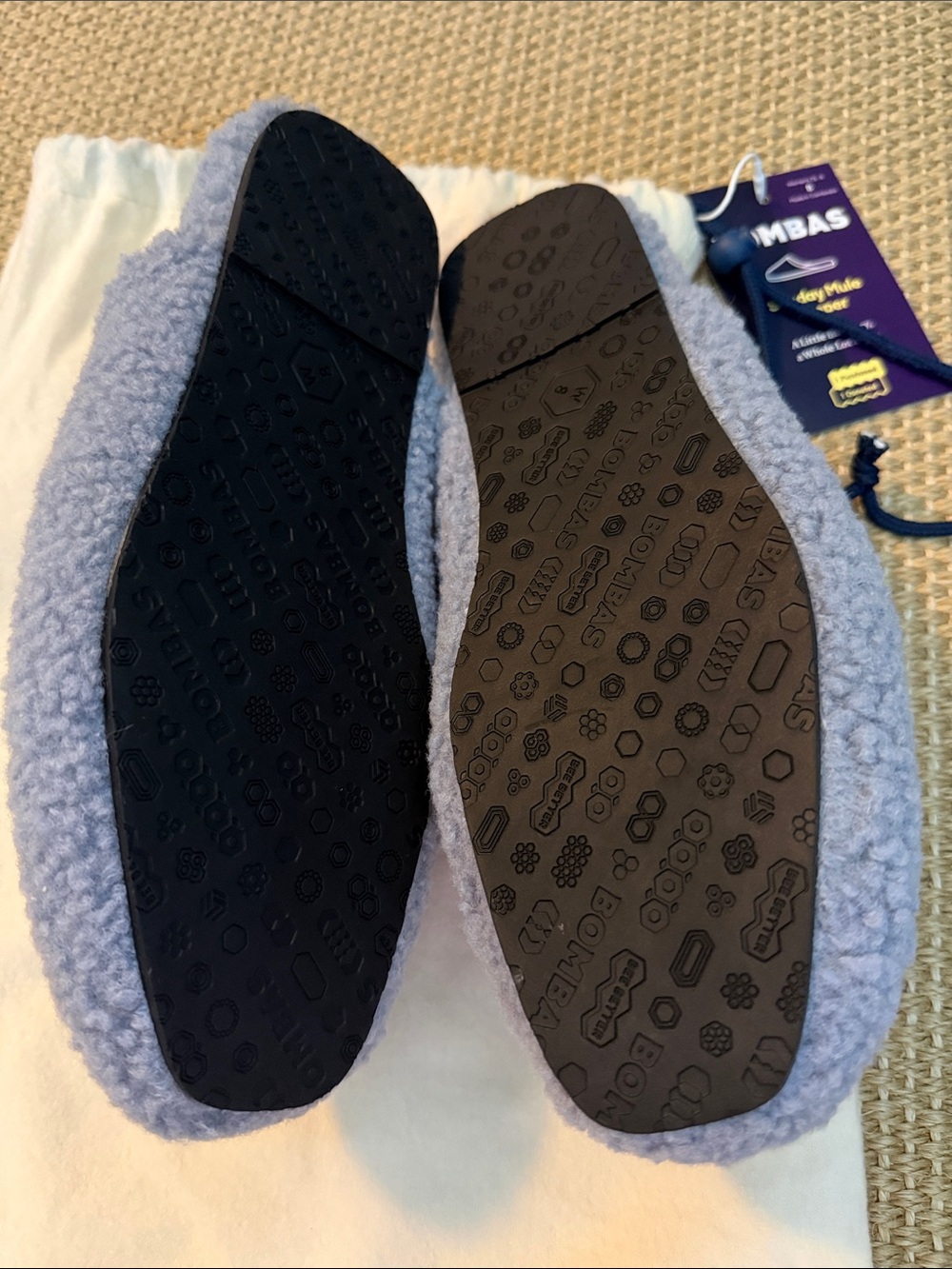 New! Bombas Plush Sunday Mule Sherpa Slip-On Slippers in Light Blue - Picture 3 of 6